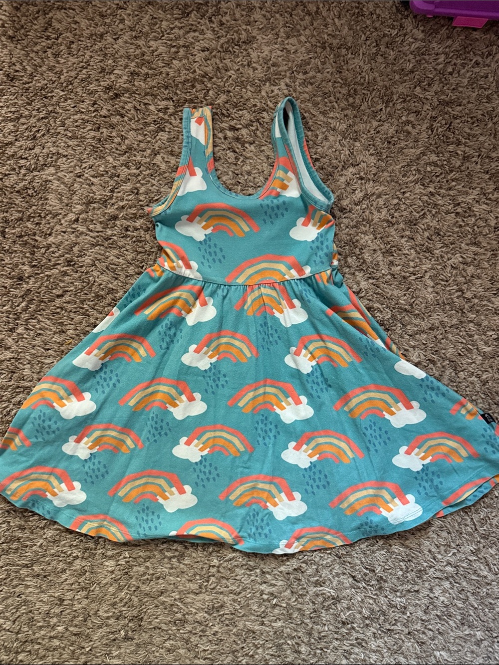 RAGS Girls Teal Rainbow Tank Dress - Playful Cloud Print